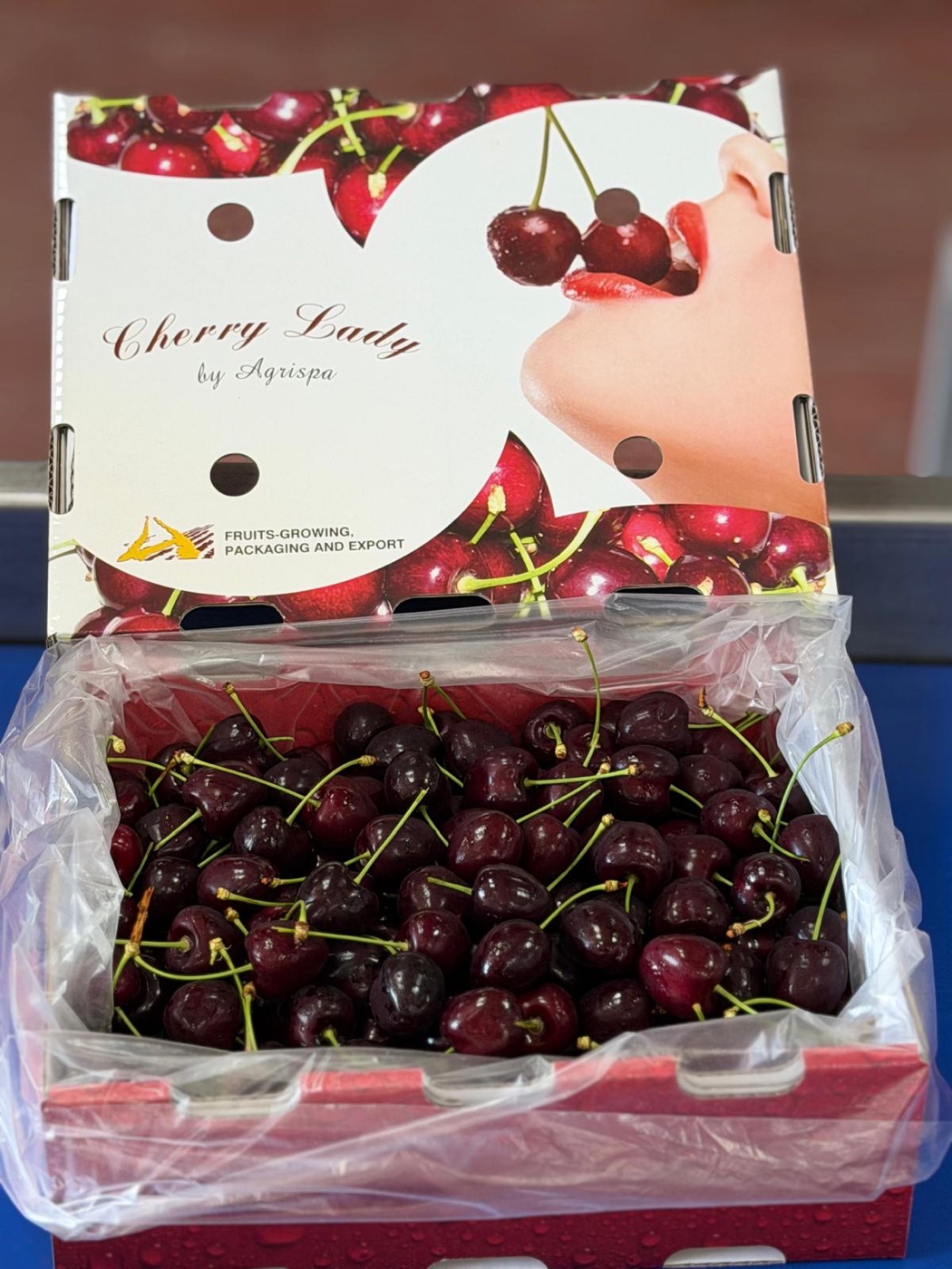Branded Cherry Lady cherry box by Agrispa