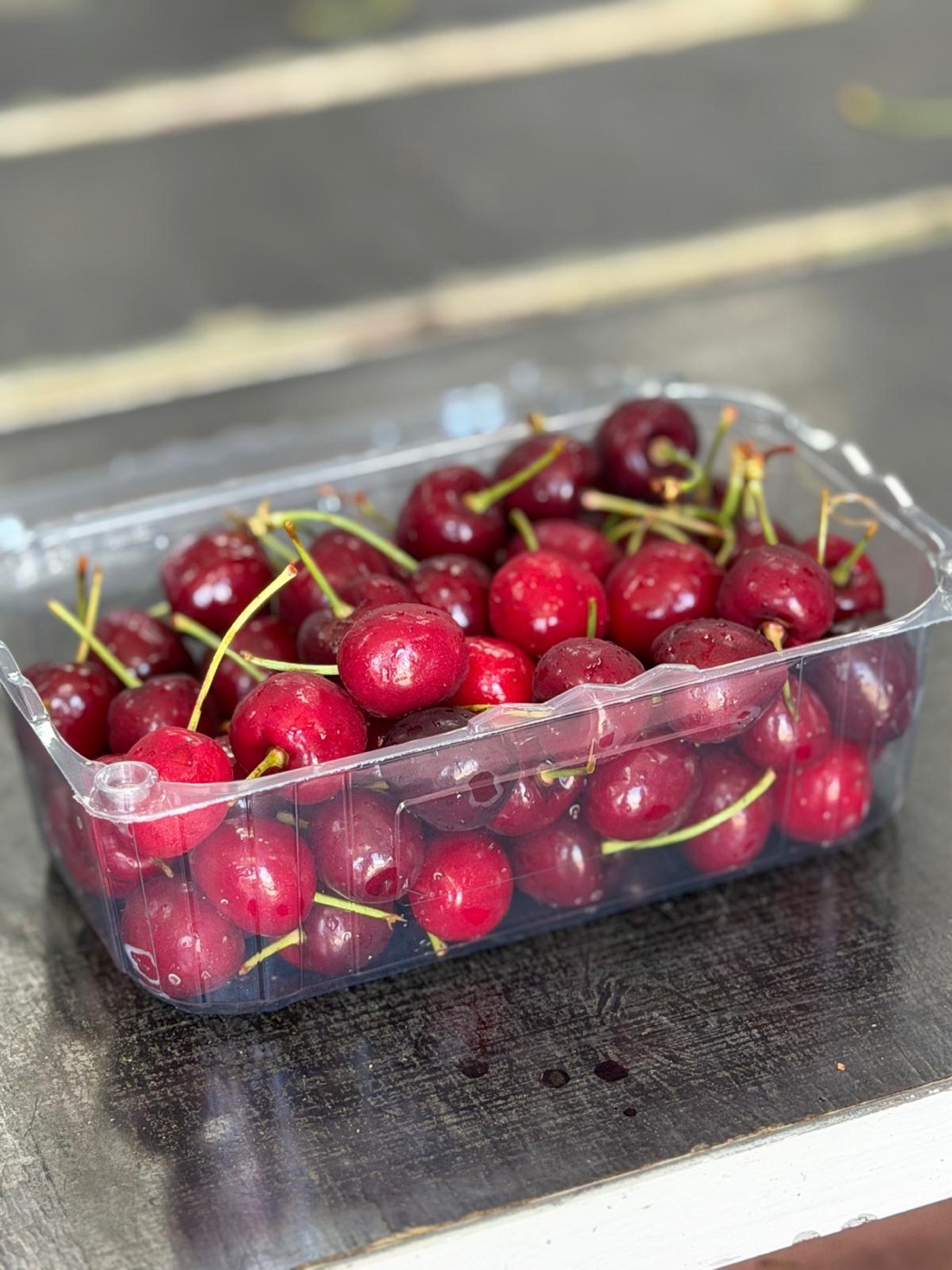 Punnets of fresh Bulgarian cherries